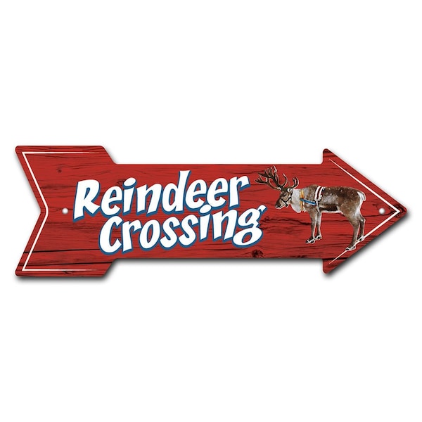 Reindeer Crossing Arrow Sign Funny Home Decor 30in Wide